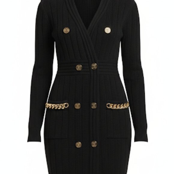 Balmain Dresses & Skirts - Balmain double breasted rib knit mini dress.